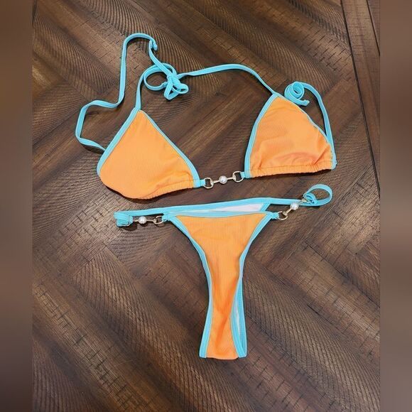 Thong Bikini Blue and Orange Large Adjustable - Picture 1 of 9